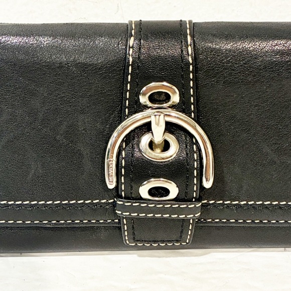 Vintage Coach Black Leather Single Stitch Silver Buckle Tri-Fold Wallet - Picture 2 of 5
